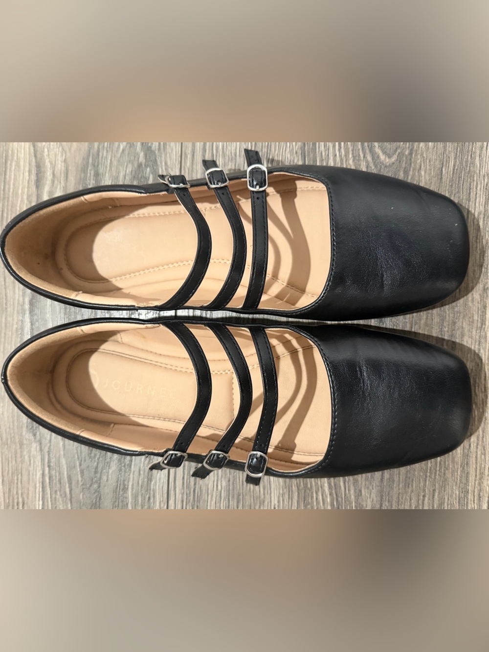 Journee Collection Black Triple Strap Square Toe Mary Jane Flats - Picture 2 of 7